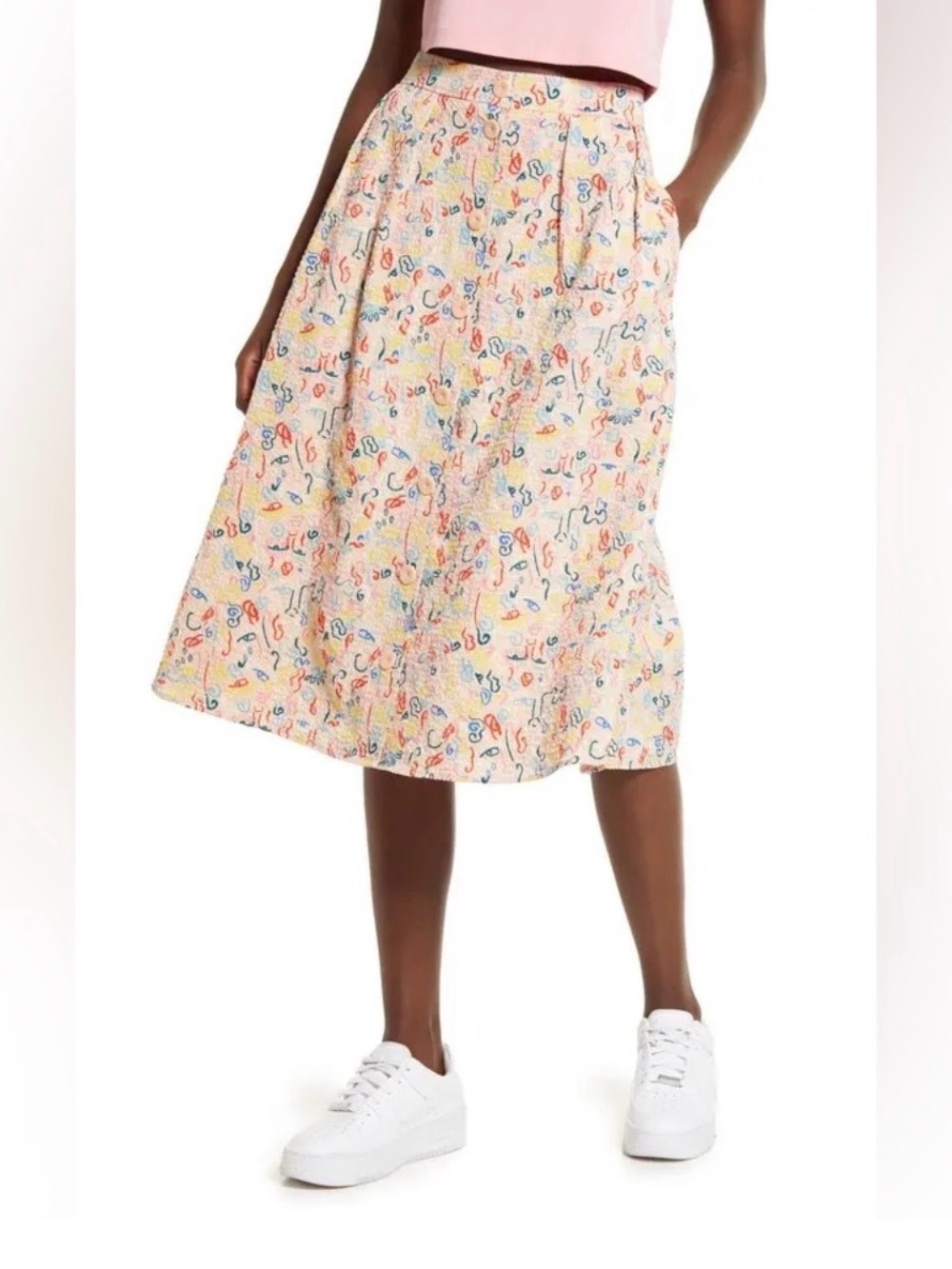 Cristina Martinez Nordstrom A Line Midi Skirt with Multicolor Doodle Skirt 10